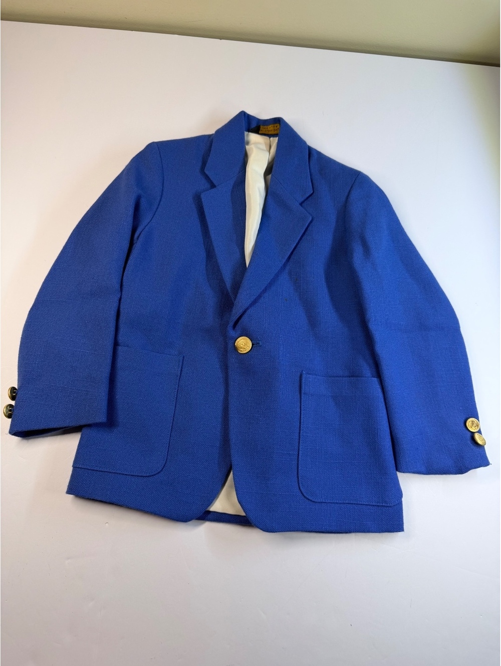 Vintage Farah Boys Blue Blazer Sport Coat Gold Crest Buttons Size 5 Old Money